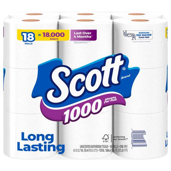 Scott One-Ply Unscented Bathroom Tissue (18 rolls)
