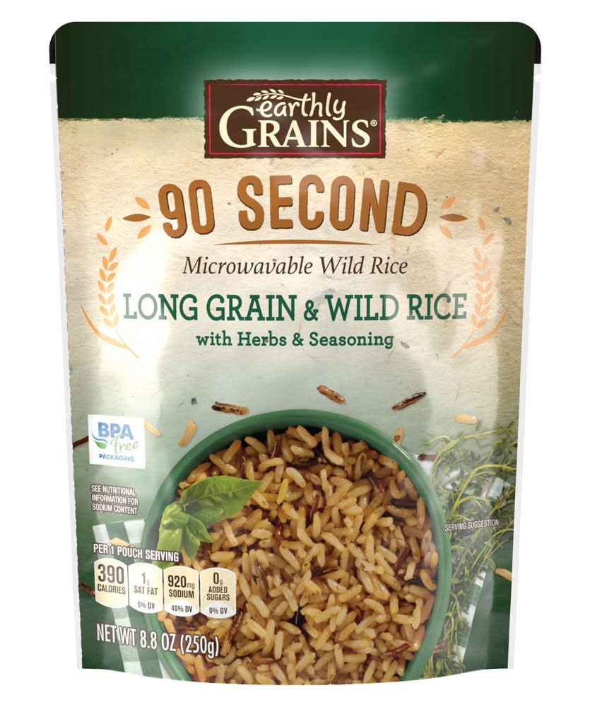 Earthly Grains 90 Second Microwavable Long Grain & Wild Rice With Herbs & Seasoning (8.8 oz)