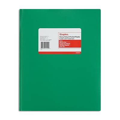 Staples Matte 2-pocket Plastic Portfolio Folder With Fasteners (green)