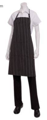 Chef Works - Bib Apron, 34-1/4"L x 27"W, patch pocket, 65/35 poly/cotton, black with stripes (24 Units per Case)