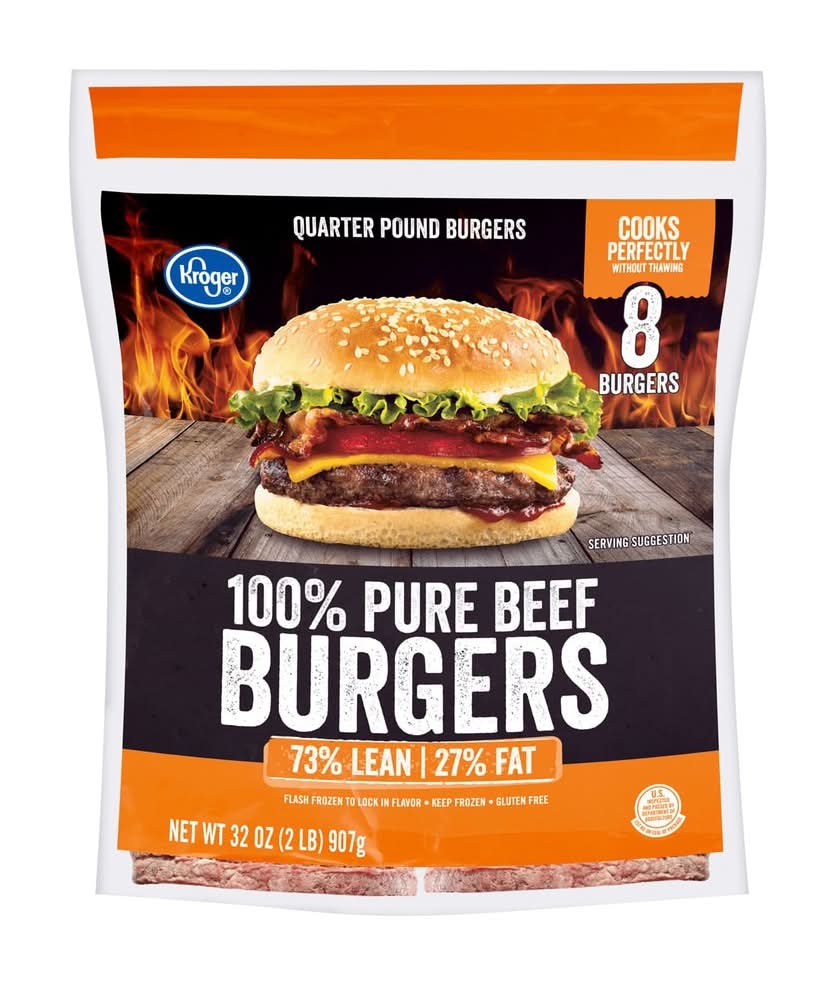 Kroger 100% Pure Beef Quarter Pound Burgers (32 oz, 8 ct)