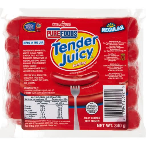 Purefoods Tender Juicy Hotdog Regular 340g