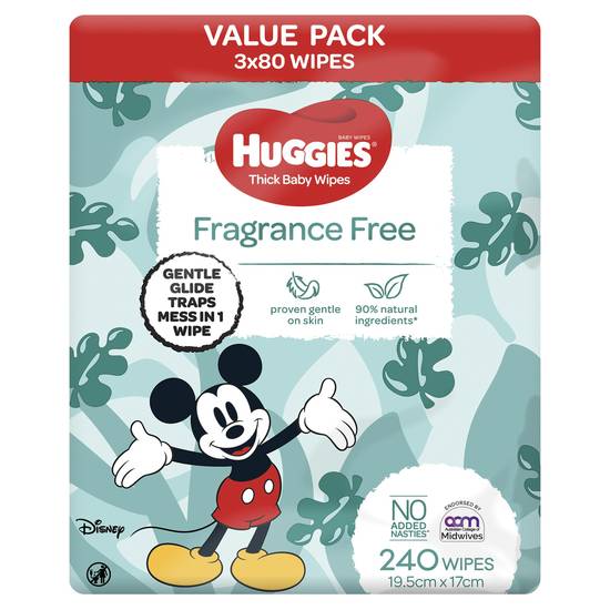 Huggies Thick Baby Wipes Fragrance Free (240 Pack)