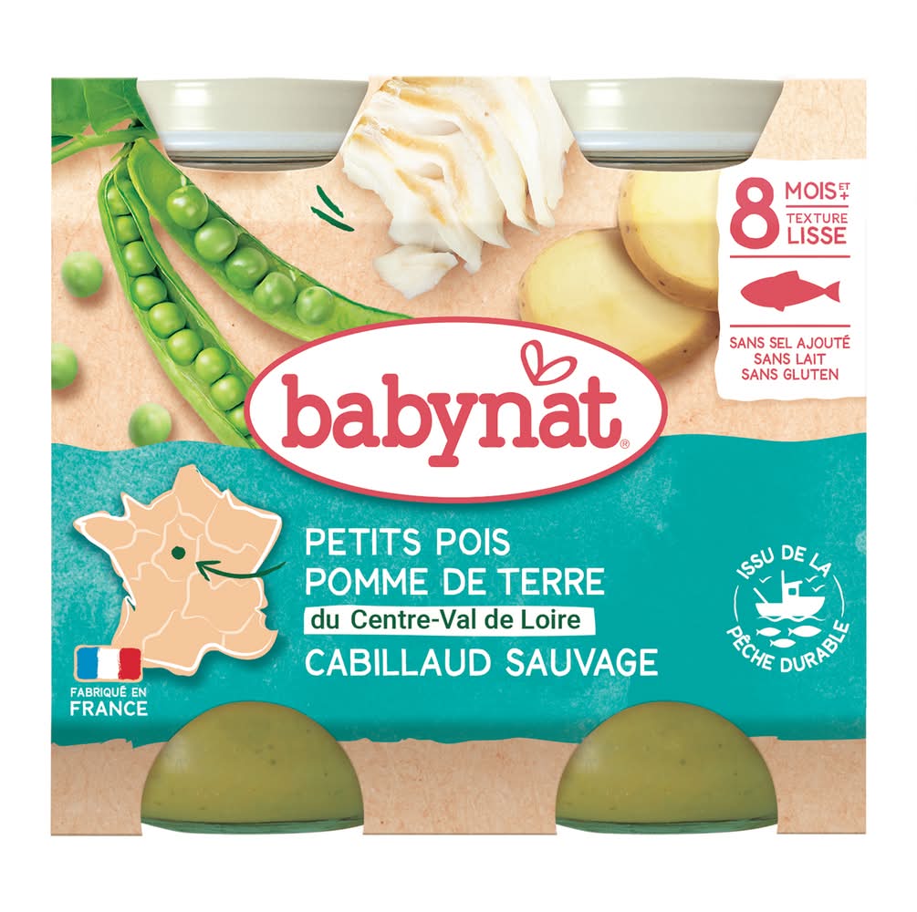 Babynat - Petits pois pomme de terre du centre-val de loire cabillaud sauvag bio (400g)