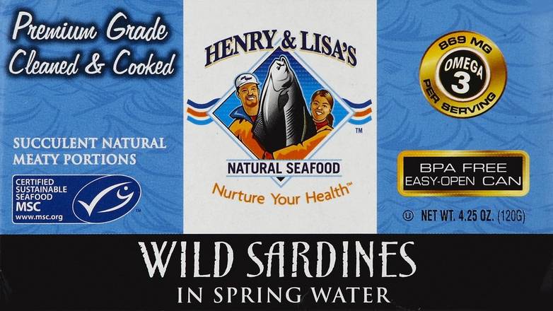 Wild Sardines in Spring Water Henry & Lisa's 4.25 oz