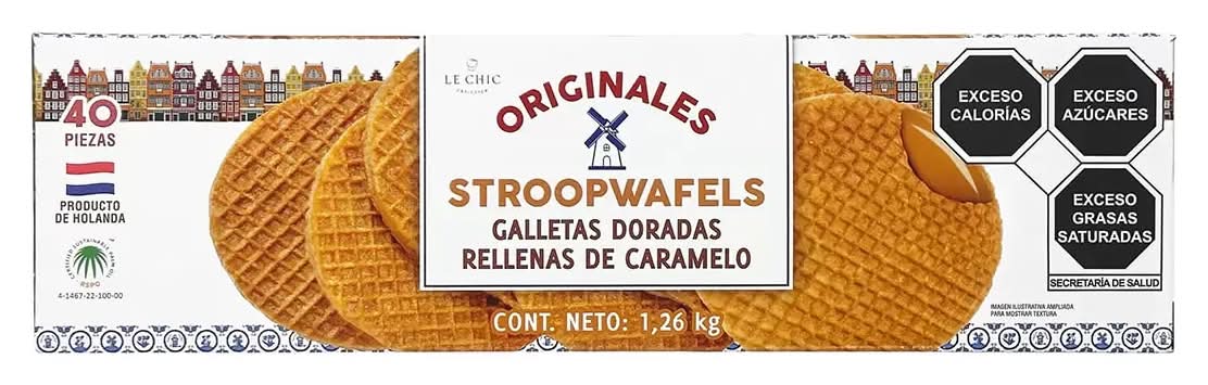 Le Chic Patissier Stroopwafels Galletas Doradas Rellenas de Caramelo 40 pzas de 31.5 g