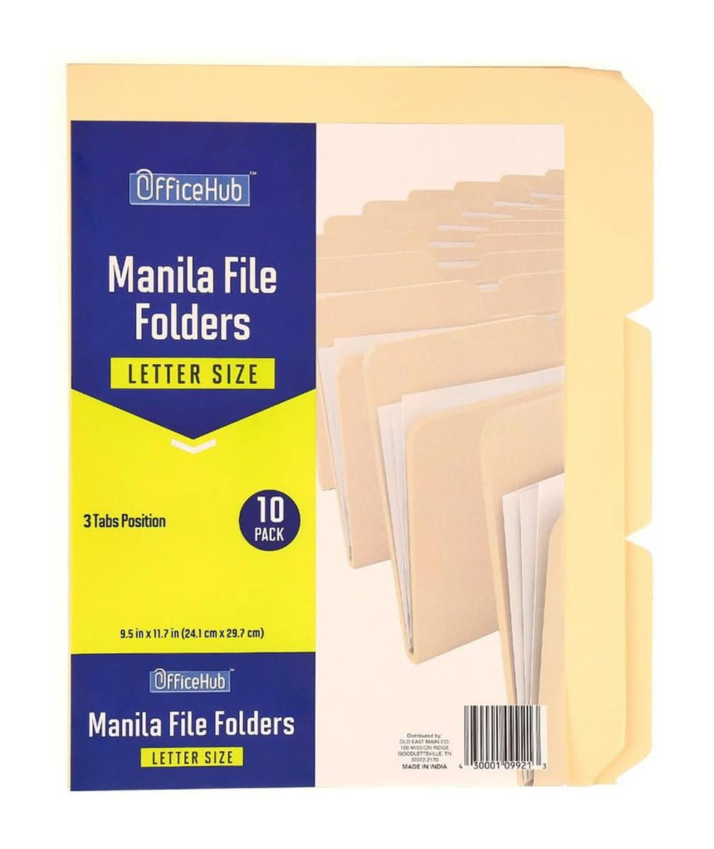 Office Hub Manila File Folders Letter Size 10 Ct