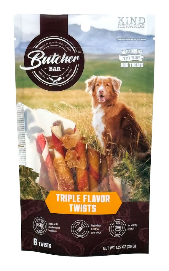 Kind Rewards Butcher Bar Triple Flavor Twist Dog Treat (1.27 oz, 6 ct)