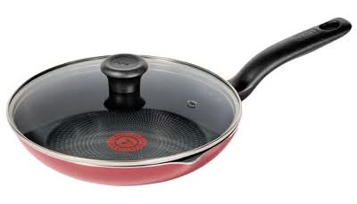 T-Fal Simply Cook Nonstick Fry Pan With Lid, 10.5 in, Black-Red