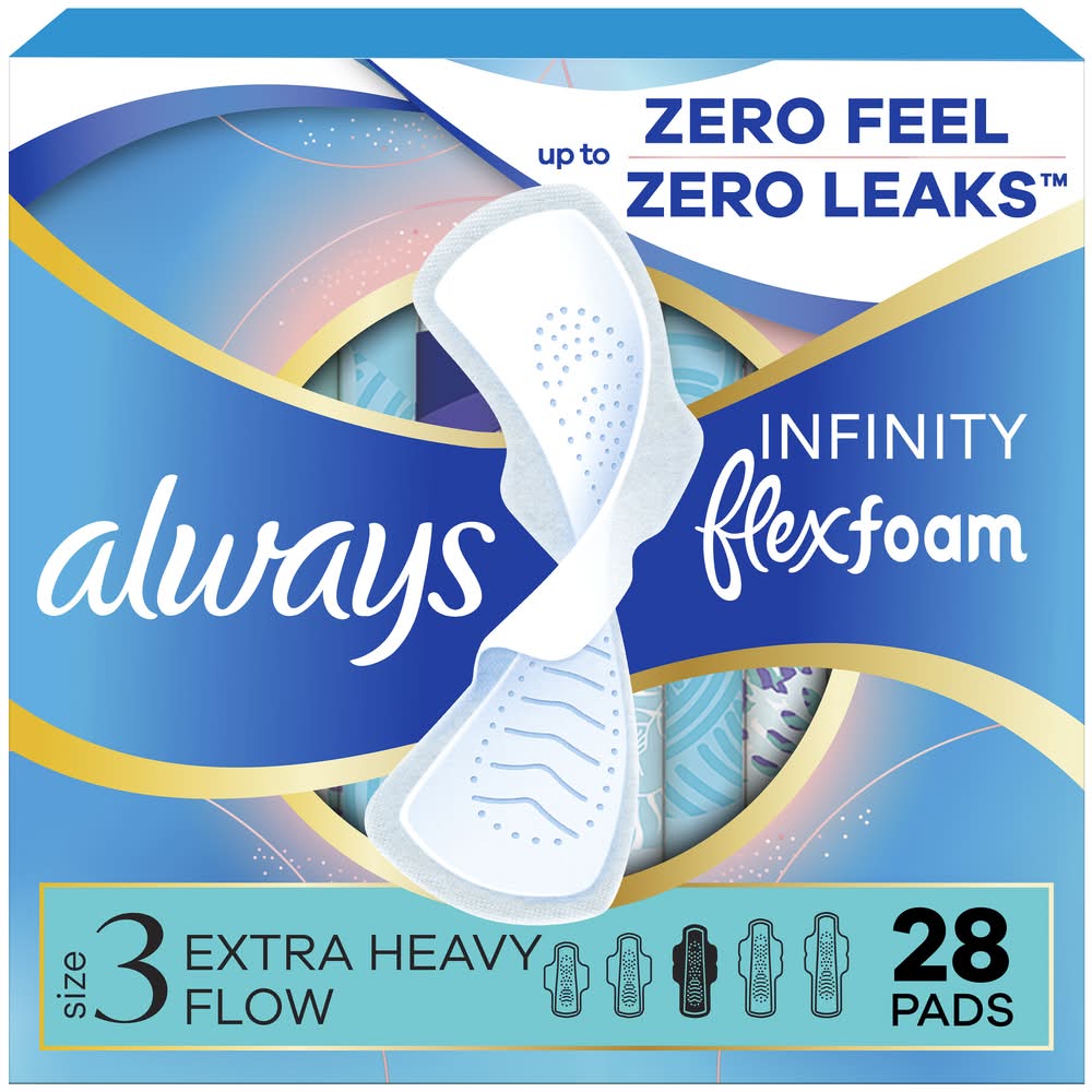 Always Extra Heavy Flow Infinity Flex Foam Sanitary Pads, 3 (28 ct)