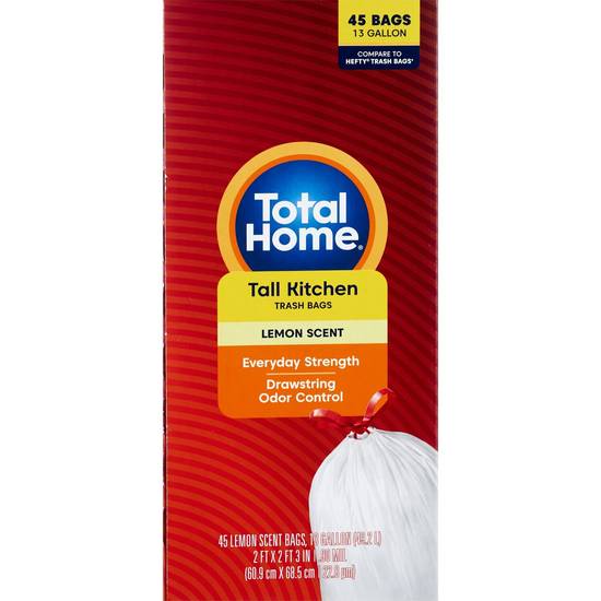 Total Home Drawstring Tall Kitchen Trash Bags, Odor Control, 45 ct