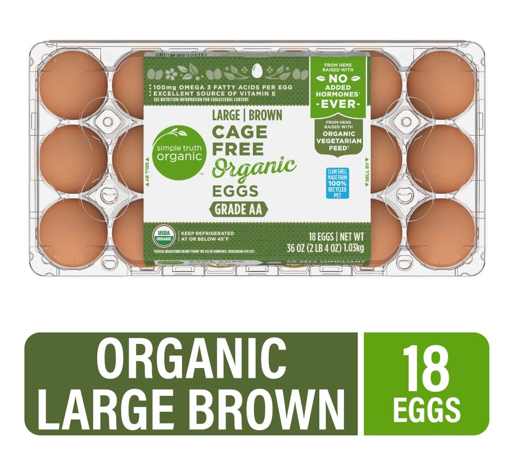 Simple Truth Organic Cage Free Grade Aa Brown Eggs, Large (36 oz, 18 ct)