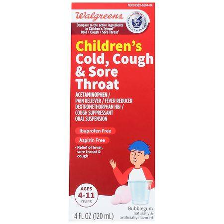 Walgreens Children's Cold Cough & Sore Throat Bubblegum (4 fl oz)