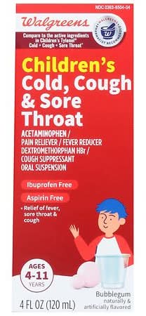 Walgreens Children's Cold Cough & Sore Throat Bubblegum (4 fl oz)