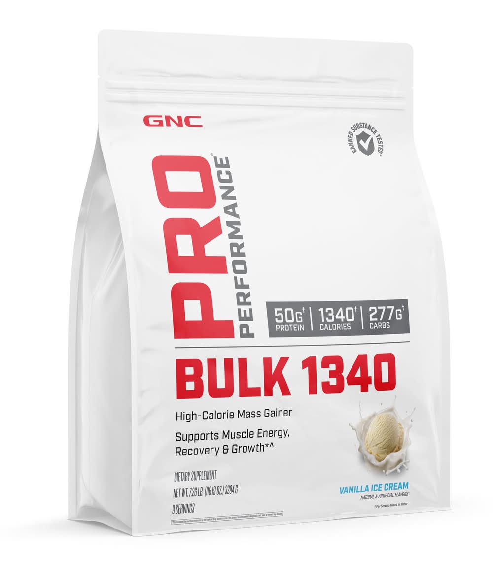 GNC Pro Performance Bulk 1340 Mass Gainer Protein Powder, Vanilla Ice Cream (7.14 lbs)