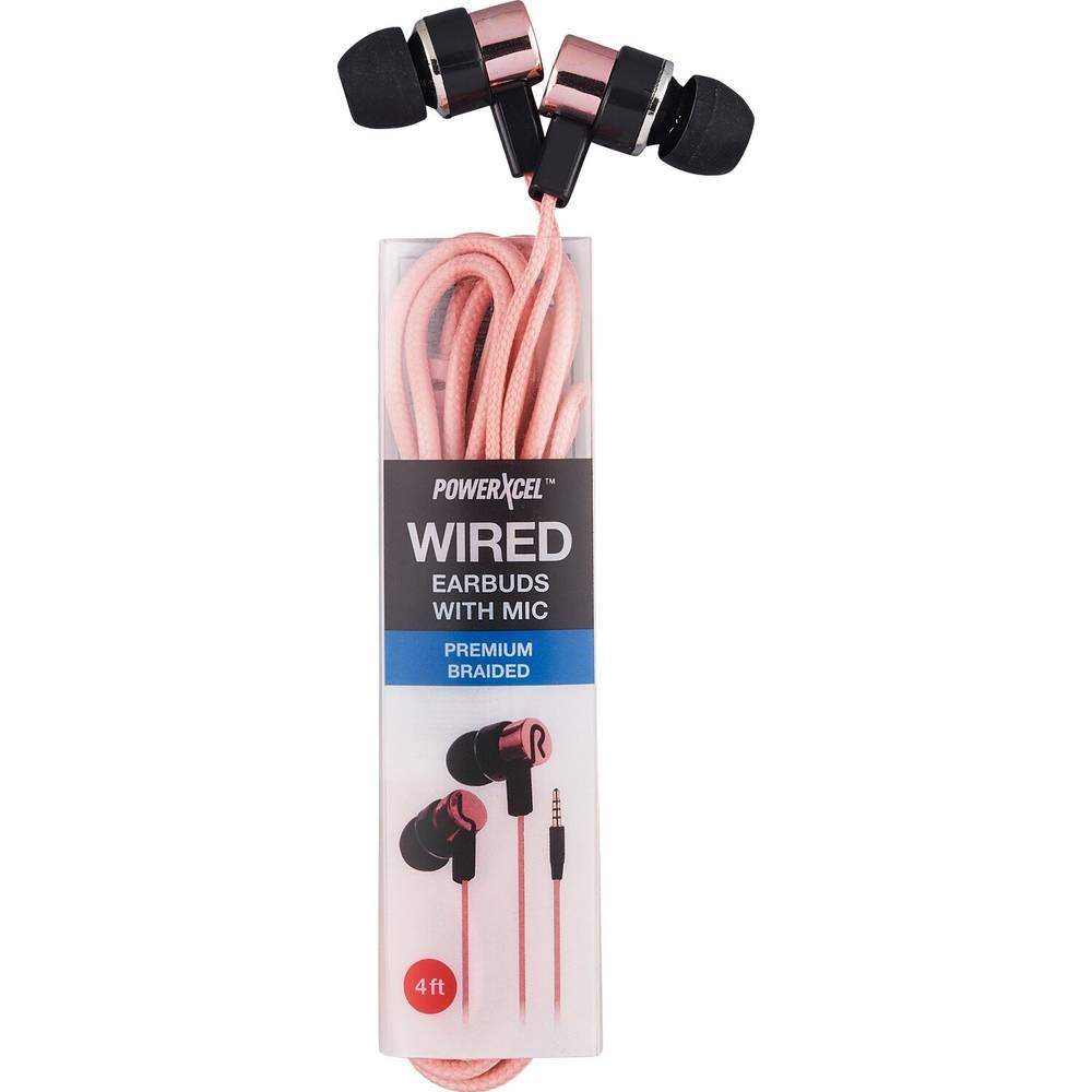 PowerXcel Wired Earbuds With Mic, Pink