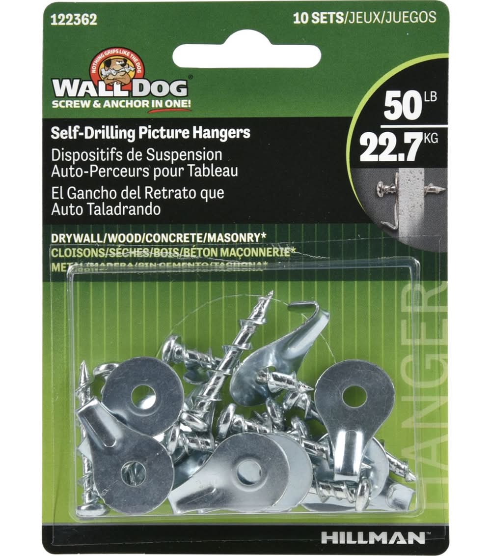 Hillman Wall Dog Chrome Gold Self-Drilling Picture Hanger 50 Lb 10 Pk