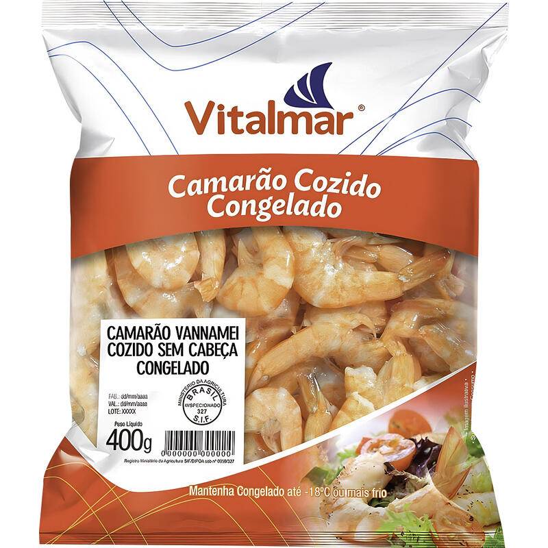 Vitalmar camarão congelado sem cabeça cozido (400 g)