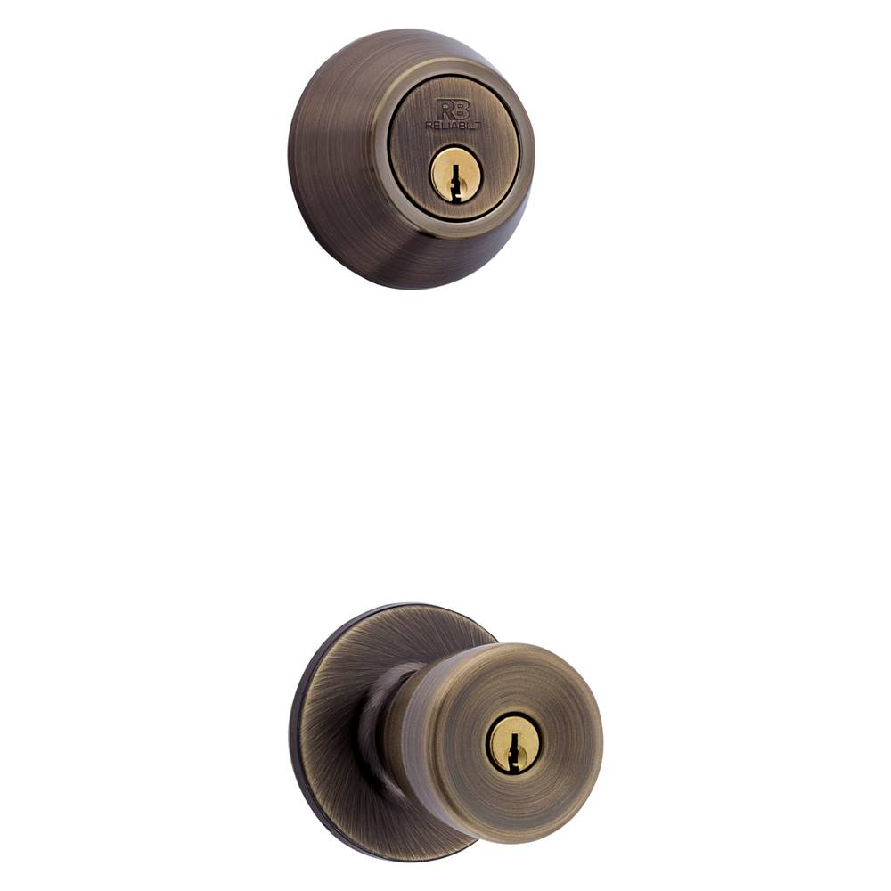 RELIABILT Gallo Antique Brass Exterior Single-cylinder deadbolt Keyed Entry Door Knob Combo Pack | 93670-019