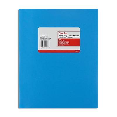 Staples Matte 2 Pocket Plastic Portfolio Folder With Fasteners (blue)