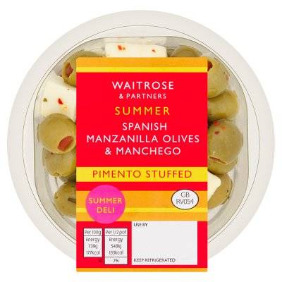Waitrose Pimento Stuffed Olives With Chilli & Creamy Manchego Cheese