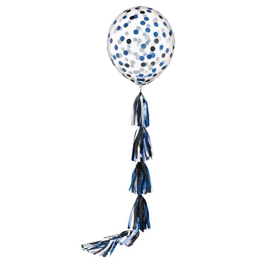 Party City Confetti Latex Balloon With Tassel Tail, 63, Royal Blue