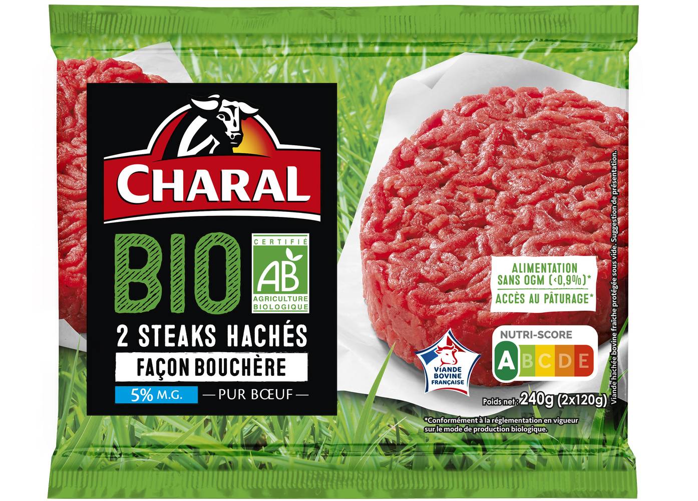 Charal - Steak haché façon bouchère 5% mat gr bio france (240g)