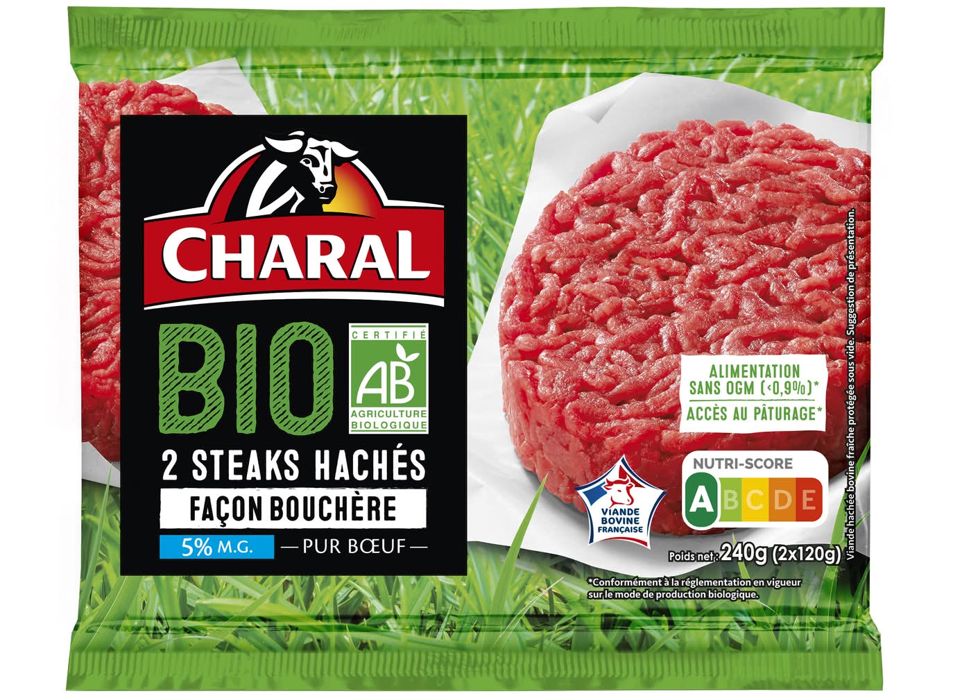 Charal - Steak haché façon bouchère 5% m.g. bio (2 x 0,12kg)