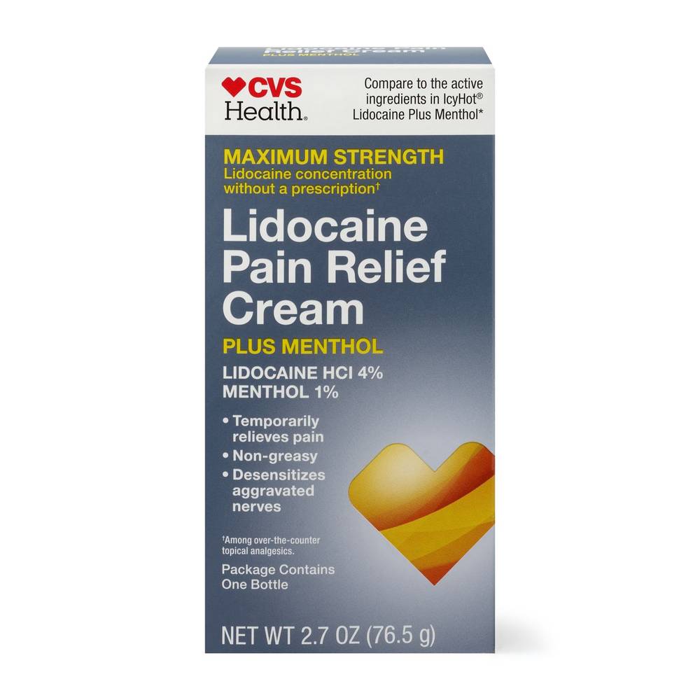 Cvs Health Maximum Strength Lidocaine Pain Relief Cream Plus Menthol, 2.7 Oz