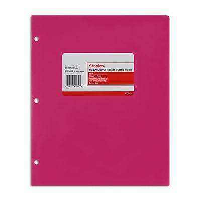 Staples 3-Hole Punched 2-Pocket Plastic Portfolio Folder, Pink (ST52810-CC)