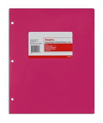 Staples 3-Hole Punched 2-pocket Plastic Portfolio Folder (st52810-cc), Pink