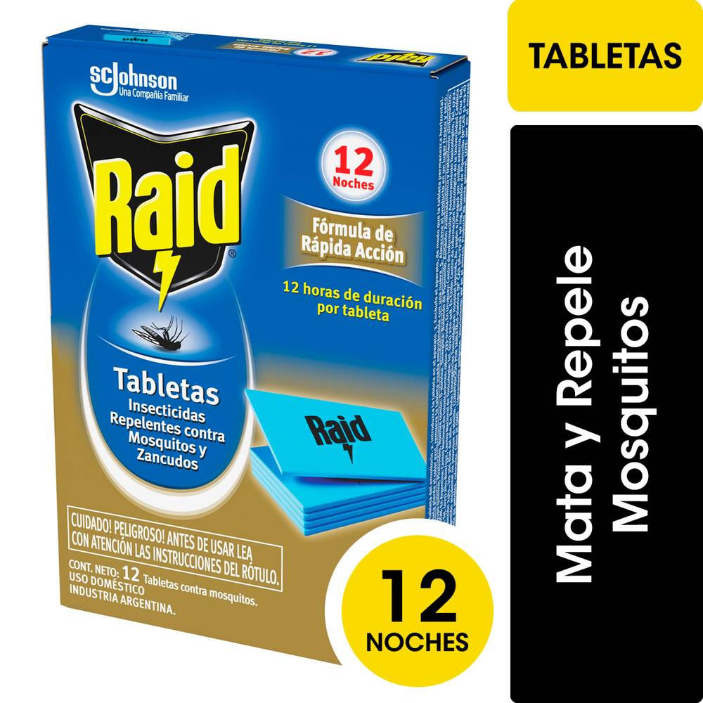 Raid tabletas insecticidas contra mosquitos y zancudos (caja 12 u)