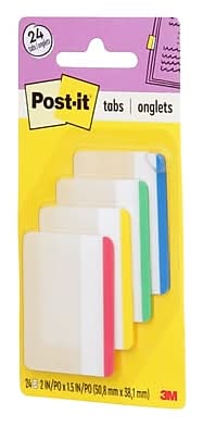 Post-it Tabs, 2 Wide, Assorted Colors, 24 Tabs/Pack (686F-1)