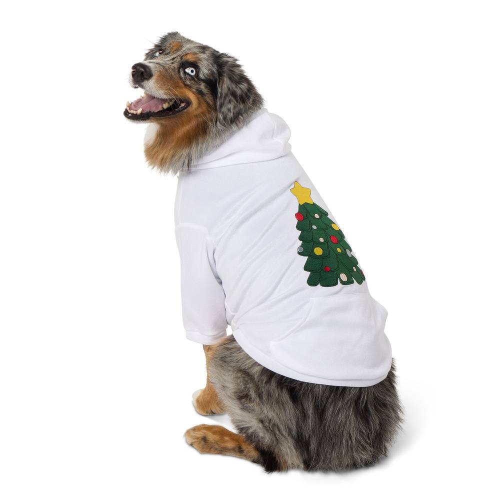 Merry & Bright™ Tree Dog Hoodie, Dog & Cat (Color: White, Size: Small)