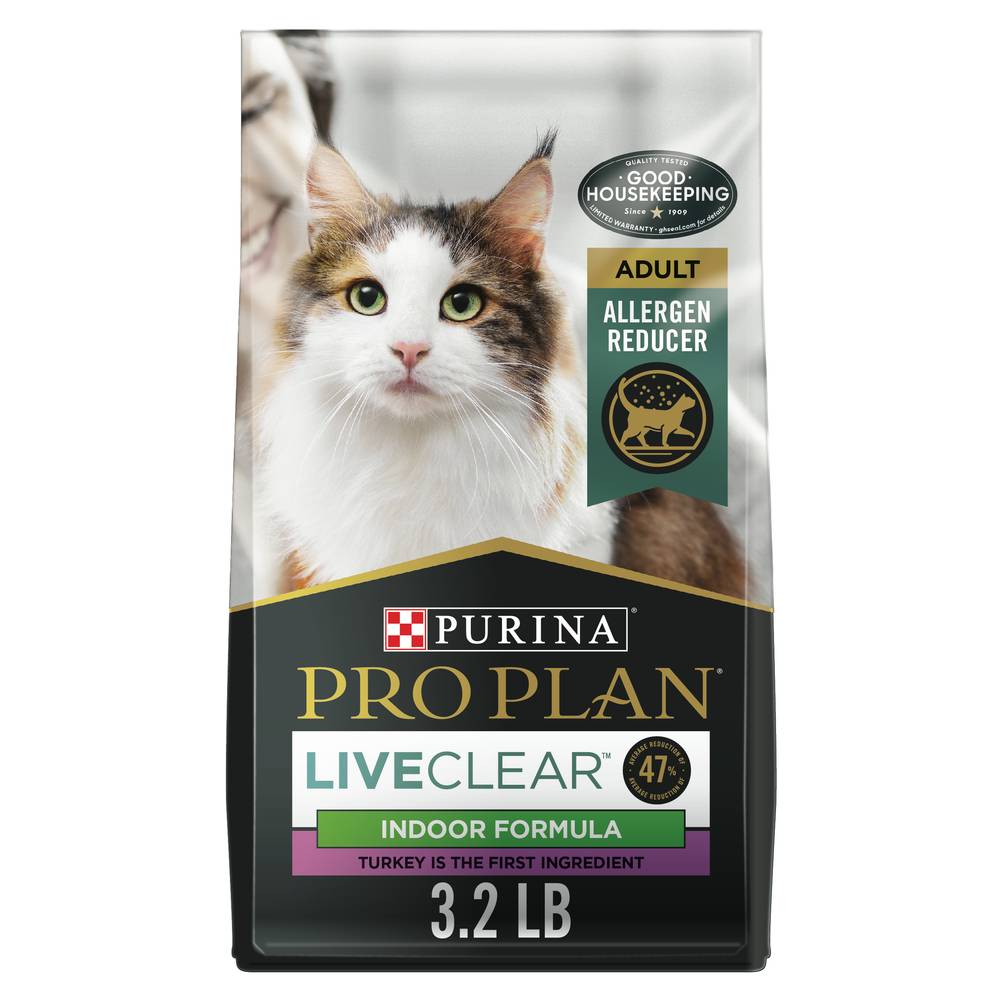 Pro Plan Purina Allergen Reducing Indoor Cat Food, Turkey-Rice (3.2 lbs)