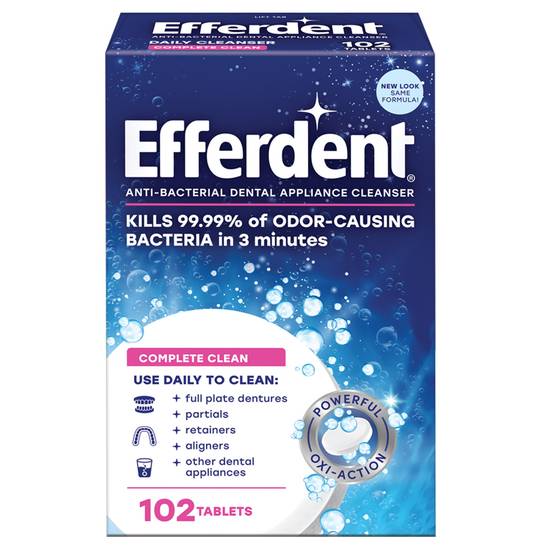 Efferdent Anti-Bacterial Denture Cleanser, 102 Tablets