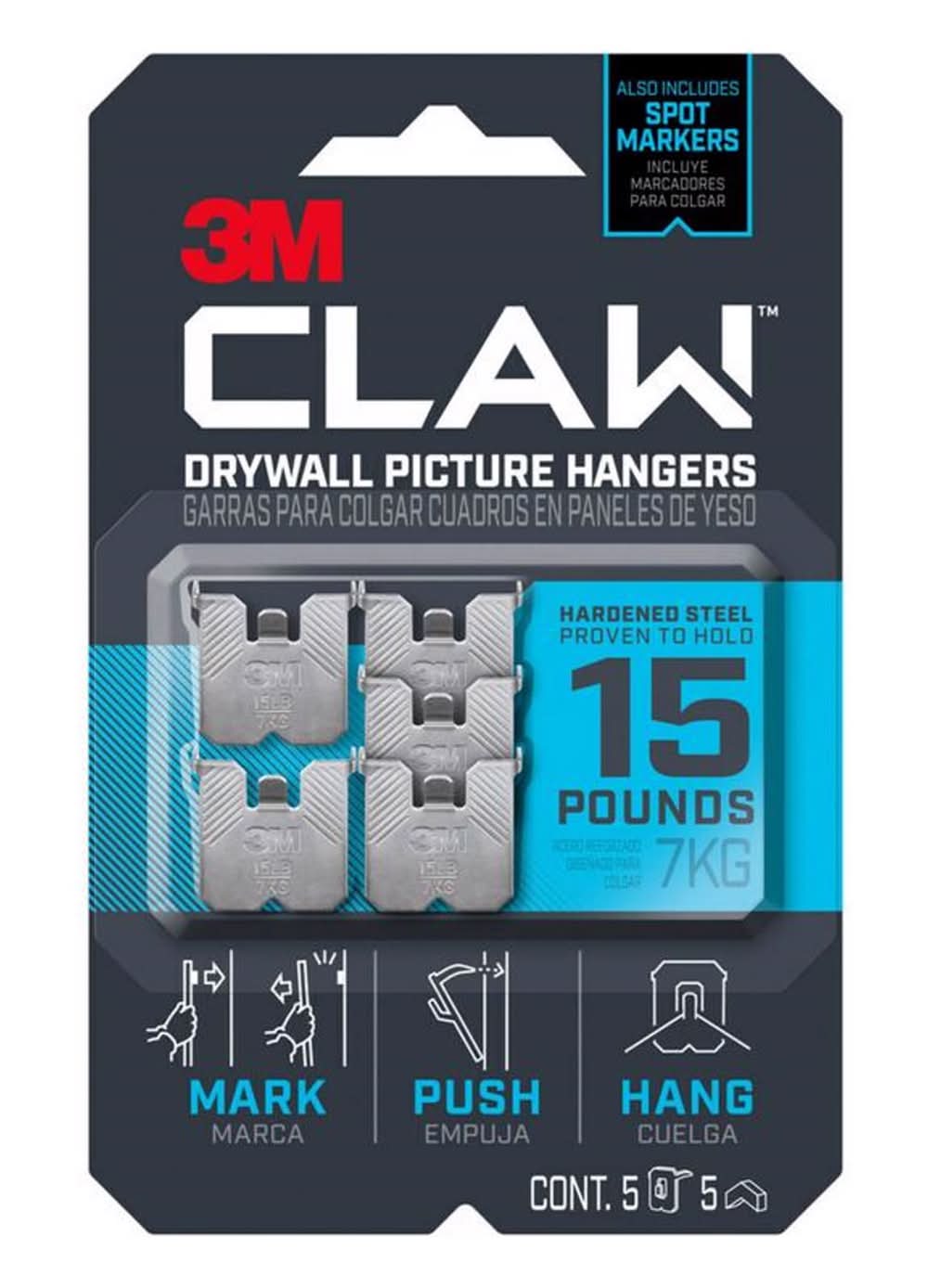 3M Claw Silver Drywall Picture Hanger 15 Lb 5 Pk