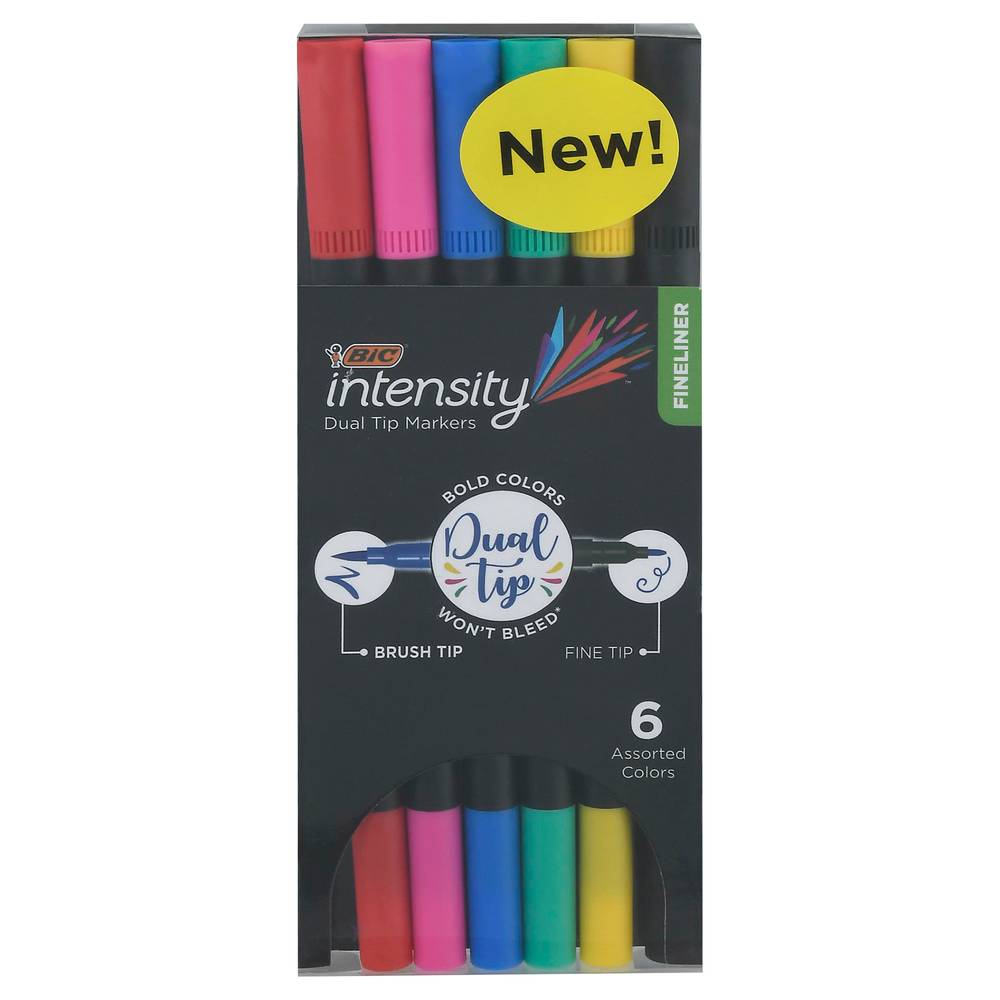 BiC Intensity Dual Tip Fineliner Markers, Assorted (6 ct)