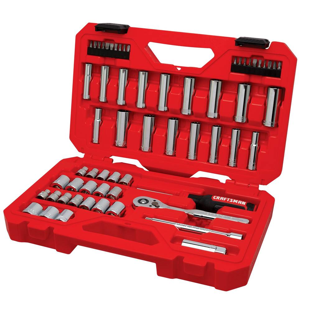 CRAFTSMAN 61-Piece Standard (SAE) and Metric Polished Chrome Mechanics Tool Set with Hard Case | CMMT45161L