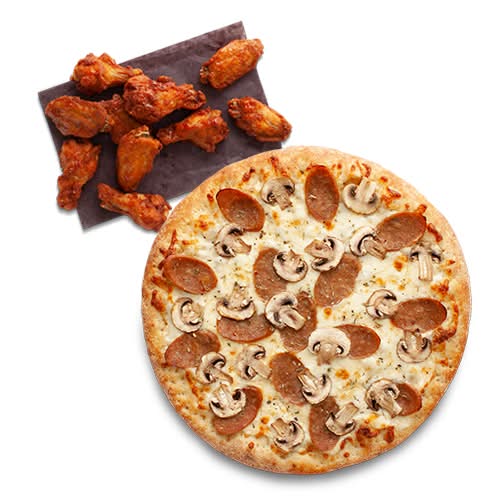 Petite Pizza Saucisse et Champignons + Ailes de Poulet (10 Ailes)
