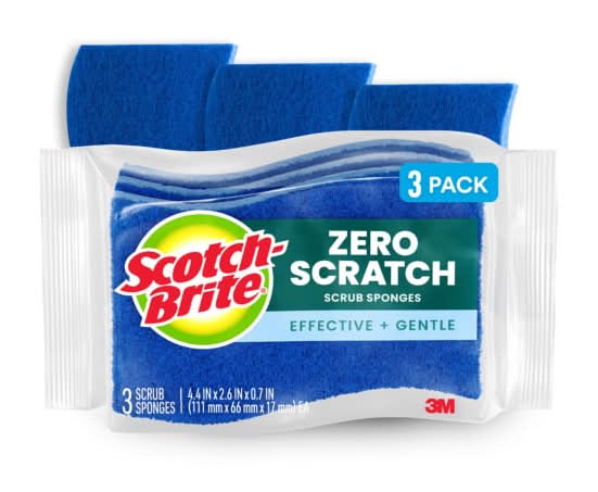 Scotch-Brite® Zero Scratch Scrub Sponge, 3 Pack Scrubbing Sponges, Great For Washing Dishes and Cleaning Kitchen