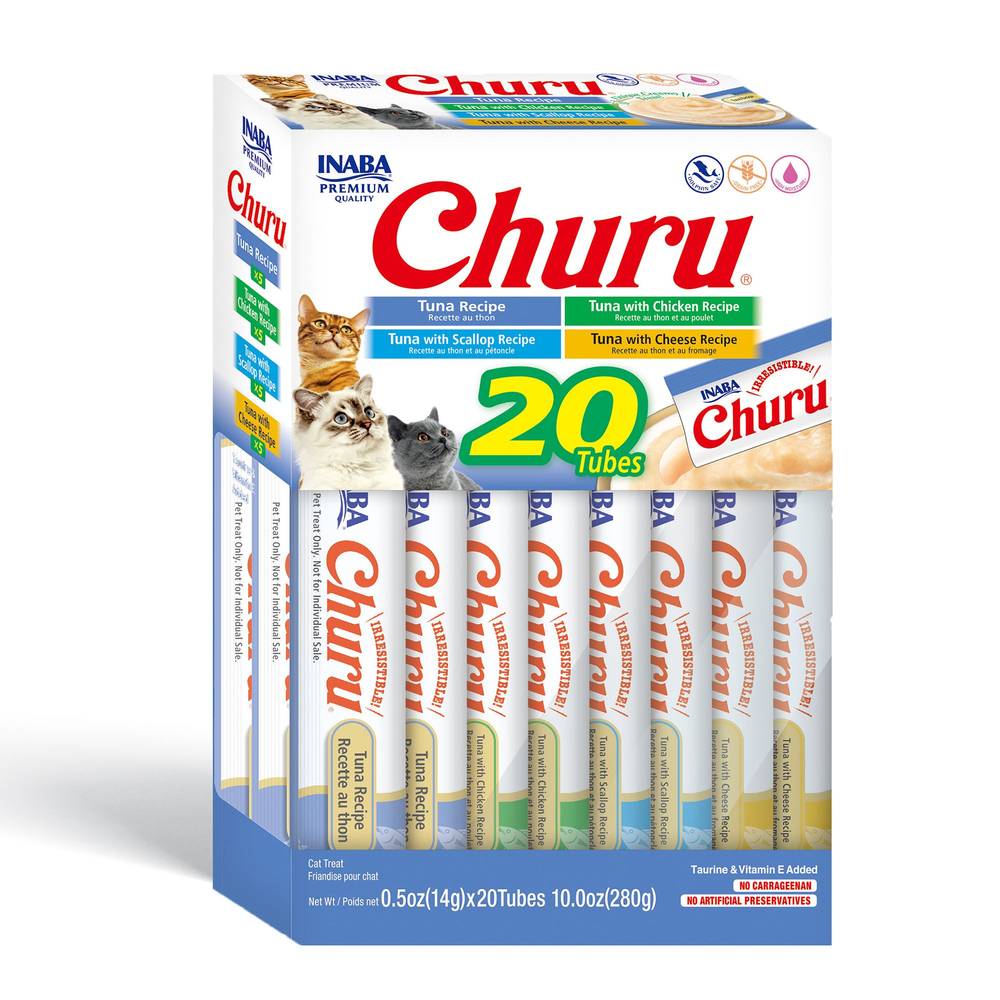 Inaba Churu Purees Variety Pack Cat Treats - Tuna, Grain Free (Flavor: Tuna, Size: 20 Count)