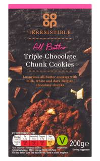 Co-op Irresistible All butter Triple Chocolate Chunk Cookies 200g