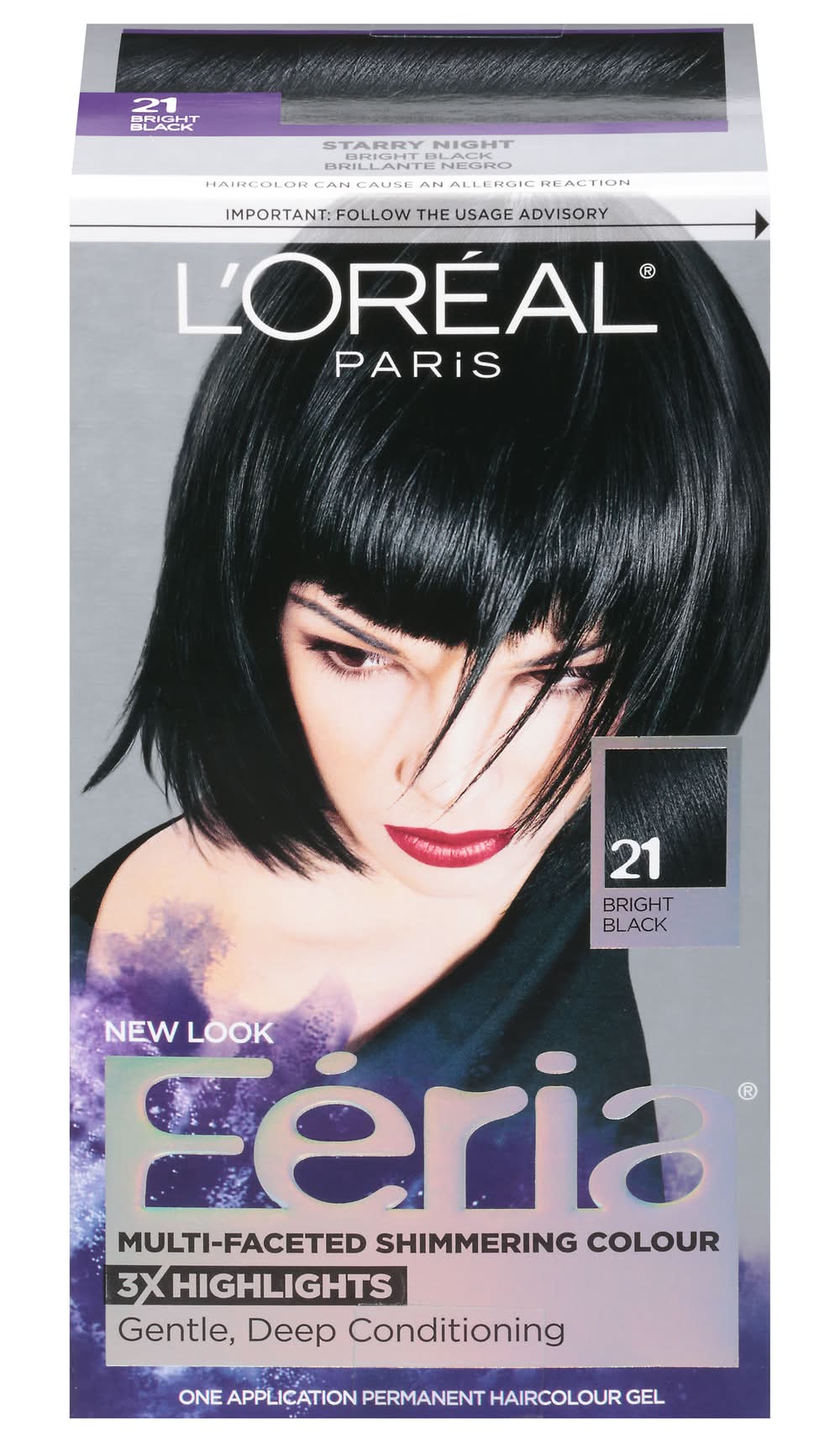 L'Oréal Feria Permanent Haircolour Gel, Bright Black 21 (10.56 oz)