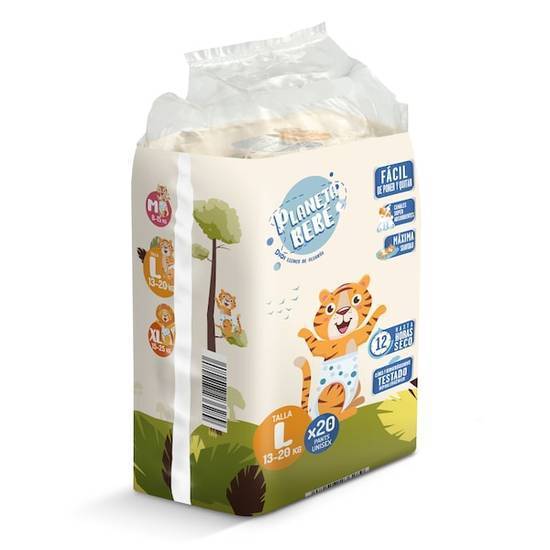 Pañales 13-20 kg talla L Planeta Bebé bolsa 20 unidades)