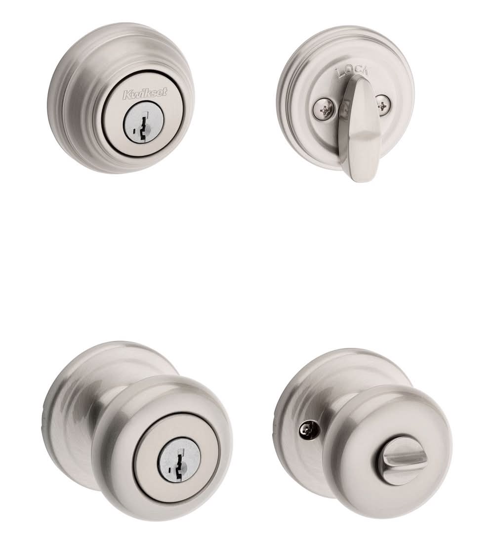 Kwikset Smartkey Juno Satin Nickel Deadbolt And Entry Door Knob Kw1 1-3/4 In.