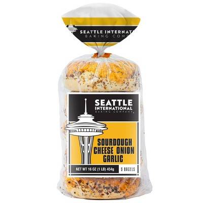 Seattle International Baking Company Sourdough Cheese Onion Garlic Bagel (16 oz, 5 ct)