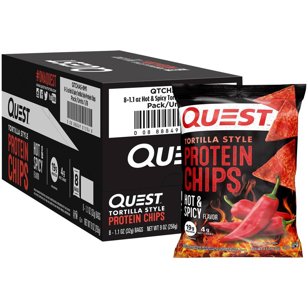 Quest Tortilla Protein Chips, Hot & Spicy (8 x 1.1 oz)