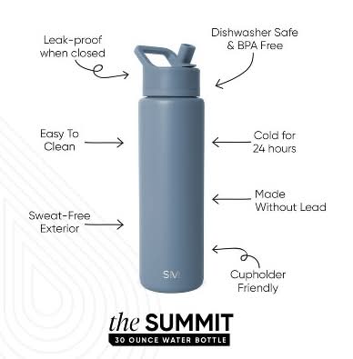 Simple Modern Summit Water Bottle 30 oz, Blue Dune
