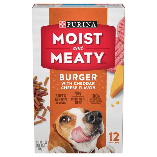 Purina Moist & Meaty Burger Cheddar Cheese Flavor Real Beef Dog Food (12 ct)